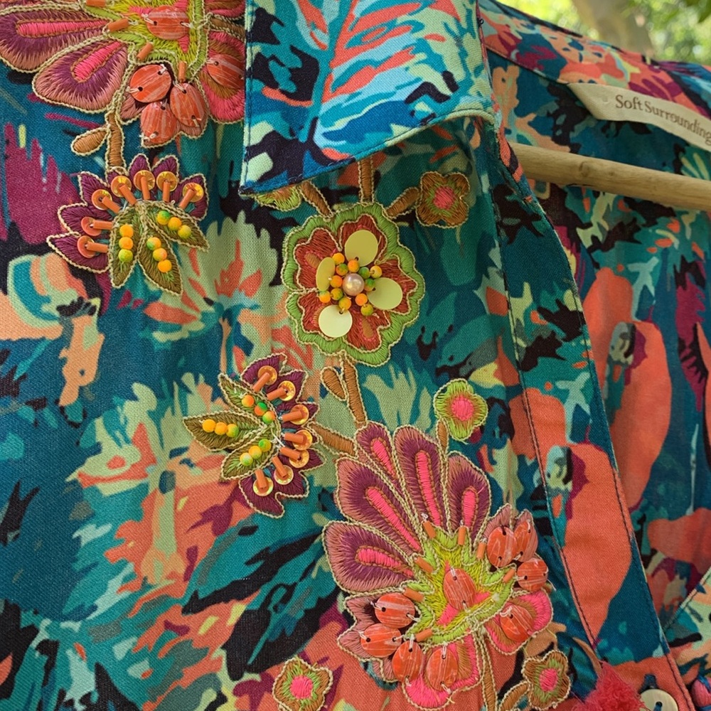 Soft Surroundings Florence Tropicana Embellished Sequin Floral Midi Dress - Picture 5 of 11